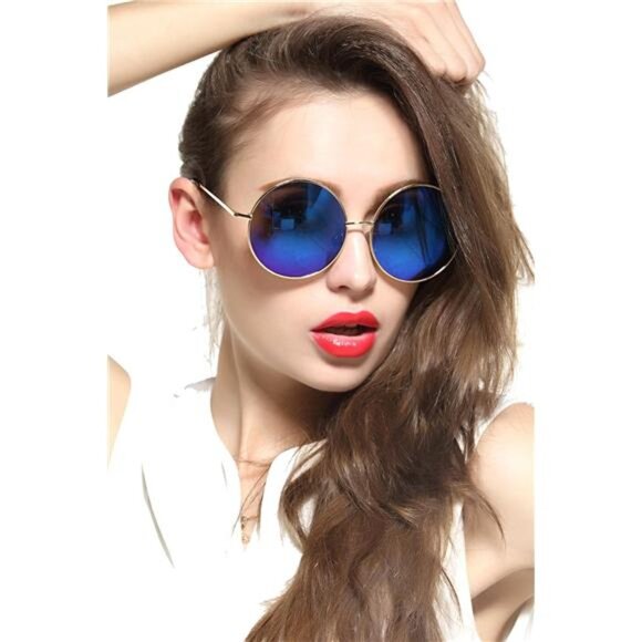 Round Sunglasses Polarized Oversized Circle Metal Frame Mirrored Hipster Women M - Picture 3 of 7